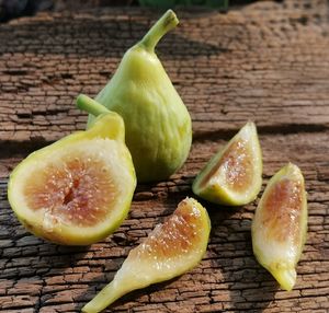 Close-up of sliced fruits on table