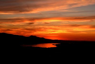 Scenic view of lake against sky during sunset