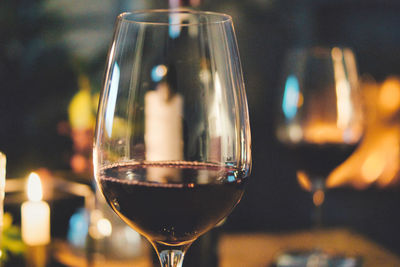 Close-up of beer glass on table