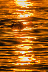Close-up of yellow sea against sky during sunset