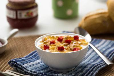 Close-up of breakfast in bowl on table