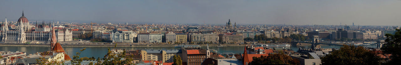 High angle view of buildings against sky