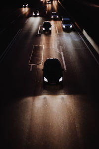 High angle view of car on road at night