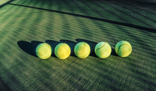 High angle view of balls on table