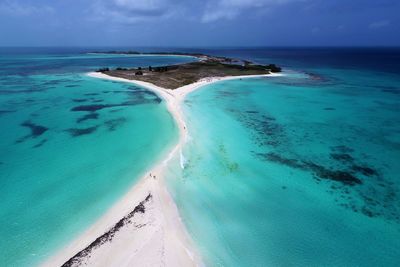 Aerial view of island and beach in los roques, venezuela