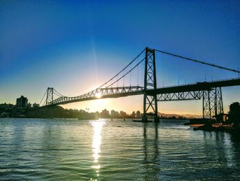 Bridge over river against sky during sunset