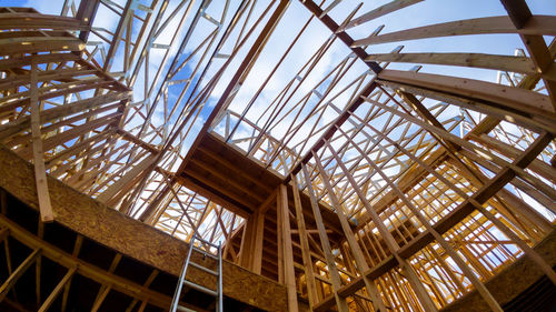 Low angle view of skylight in building