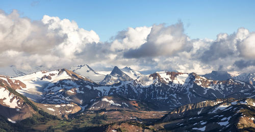 Scenic view of snowcapped mountains against sky