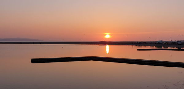 Scenic view of lake against sky during sunset