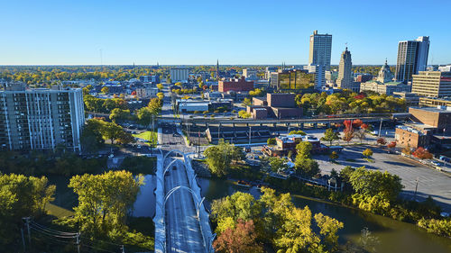 High angle view of buildings in city