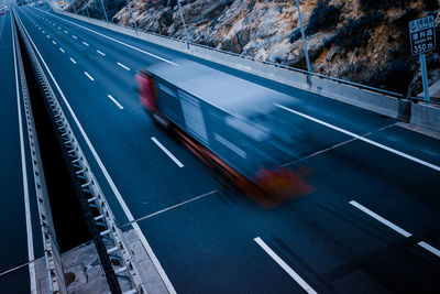 High angle view of train moving on highway