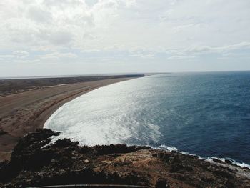 Scenic view of sea against cloudy sky