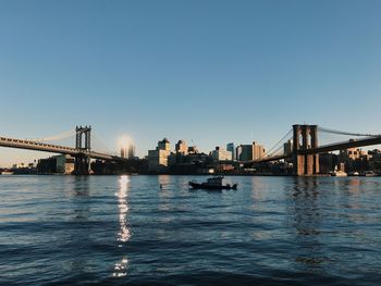 View of suspension bridge over river