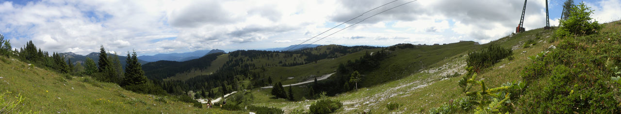 Scenic view of mountains against cloudy sky