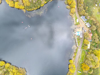 High angle view of people in lake