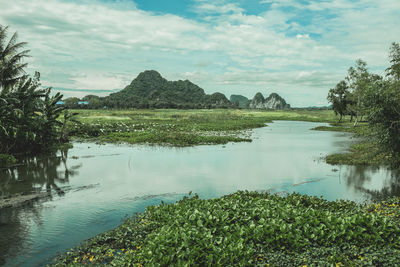 Scenic view of lake against sky