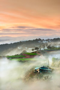 Scenic view of landscape against sky during sunset