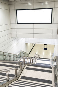 High angle view of staircase at subway station