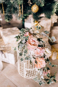 High angle view of rose bouquet