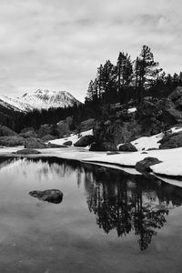 Scenic view of lake against sky during winter