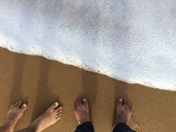 Low section of people standing on beach