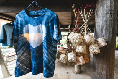 Indigo dyed t-shirts, basket weaving, products that are local knowledge of northeastern thai people