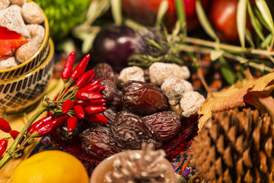 Close-up of fruits in basket at market stall