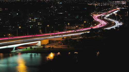 Blurred motion of bridge at night