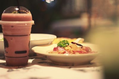 Close-up of drink in plate on table