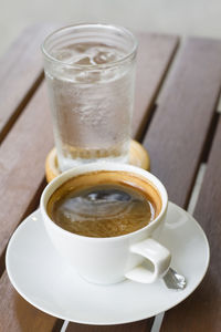 Close-up of coffee cup on table