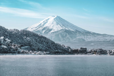 Scenic view of snowcapped mountains against sky