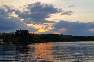 Scenic view of lake against sky during sunset