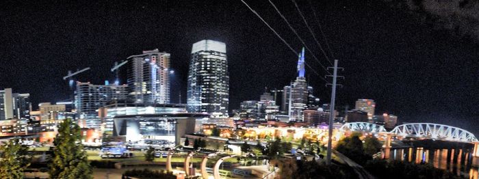 View of skyscrapers at night