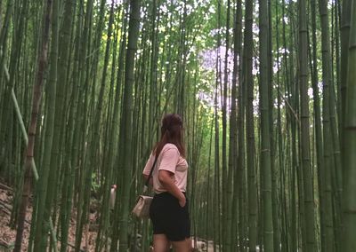 Young woman standing in forest