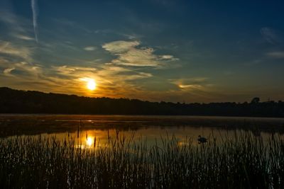 Scenic view of lake against sky during sunset