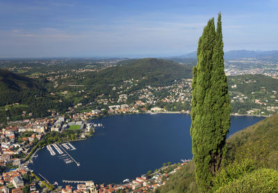 High angle shot of sea against landscape