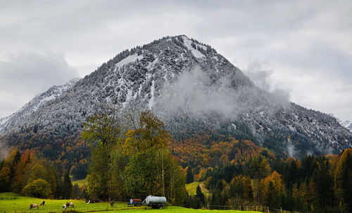 Scenic view of mountains against sky during autumn