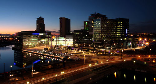 View of illuminated cityscape at night