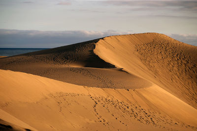 Sand dunes in desert against sky