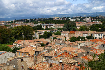 High angle view of townscape against sky