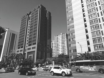 Low angle view of skyscrapers against sky