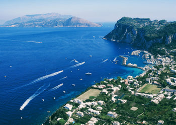 High angle view of bay and sea