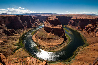 Aerial view of rock formations against sky