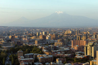 View over the city of yerevan and mountain ararat, armenia