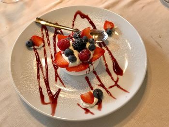 High angle view of breakfast on table