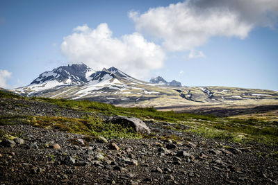 Scenic view of snowcapped mountains