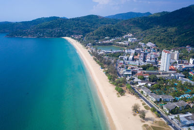 High angle view of beach against sky