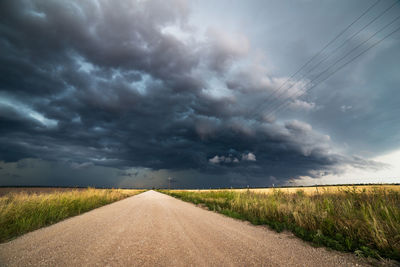 Empty road amidst landscape against cloudy sky