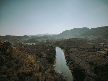 Scenic view of mountains against clear sky