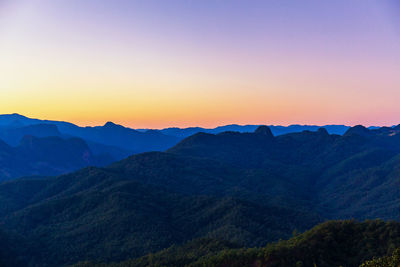 Scenic view of mountains against sky during sunset